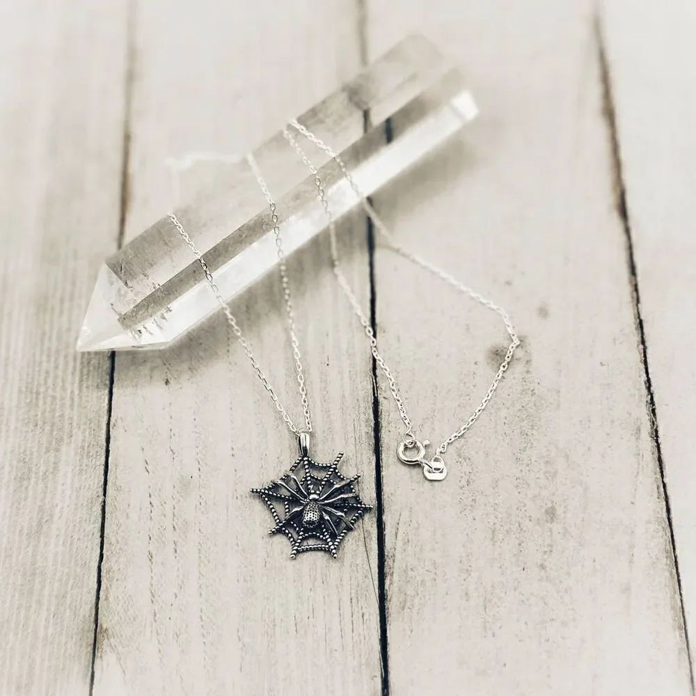 Spider Web Sterling Silver Spider Necklace